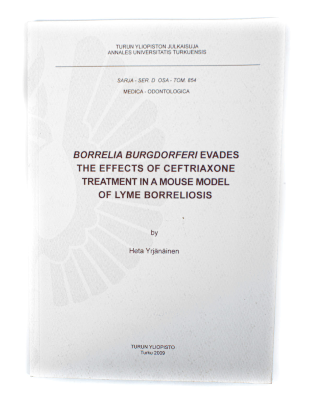 BORRELIA BURGDORFERI EVADES THE EFFECTS OF CEFTRIAXONE TREATMENT IN A MOUSE MODEL OF LYME BORRELIOSIS - Heta Yrjänäinen