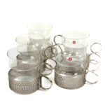 Iittala, tsaikka lasit pidikkeillä 5 kpl sekä yksi tsaikka pidike