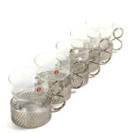 Iittala, tsaikka lasit pidikkeillä 5 kpl sekä yksi tsaikka pidike