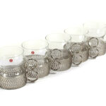 Iittala, tsaikka lasit pidikkeillä 5 kpl sekä yksi tsaikka pidike